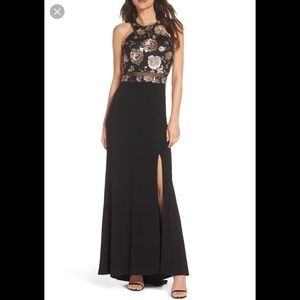 Formal sequin mesh panel gown